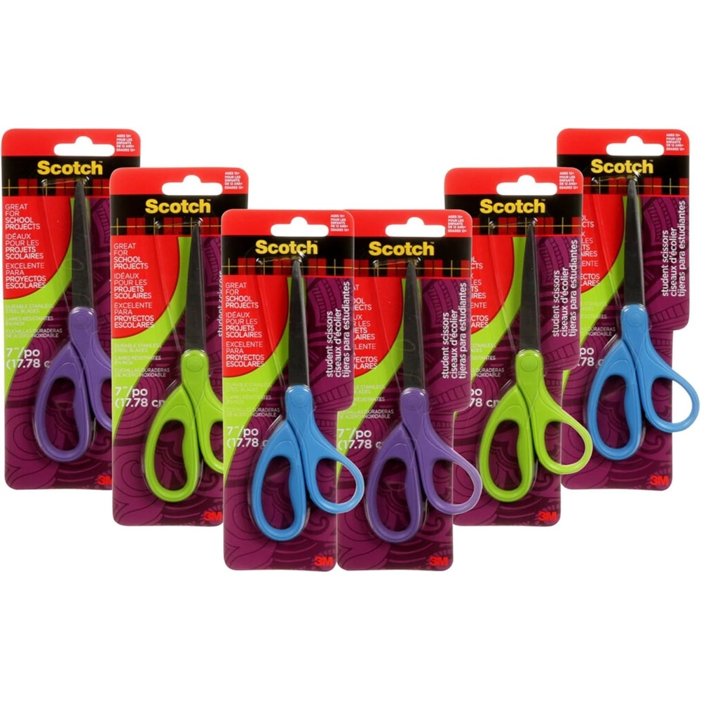 image:imageScotch 7Inch Student Scissors Blue Green and Purple Colors Vary 6Pack7Inch