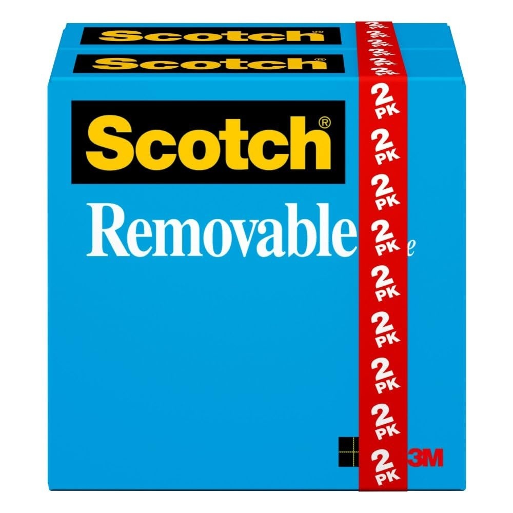 image:imageScotch Removable Tape 3M Adhesive Tape Sticks and ReSticks and Offers Clean Removal from Paper Surfaces 34 in x 1296 in 2 Rolls 1 in Core