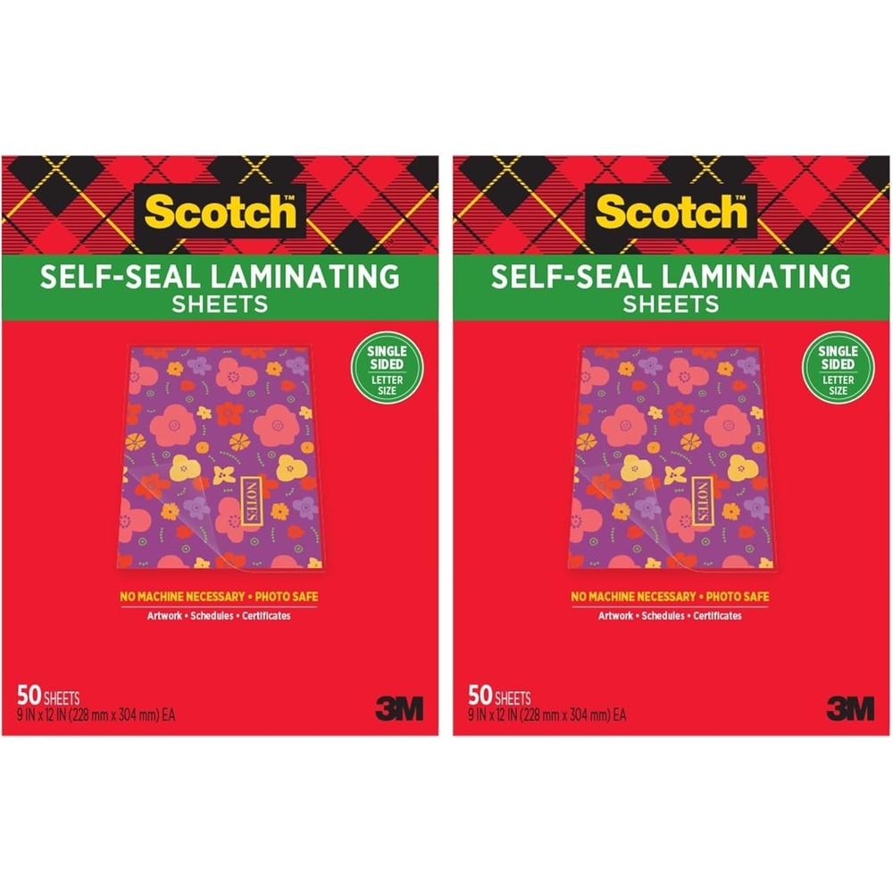 image:imageScotch SelfSeal Laminating Sheets Letter Size 9 in x 12 in Single Sided Pack of 508 12 x 11 Pack of 2