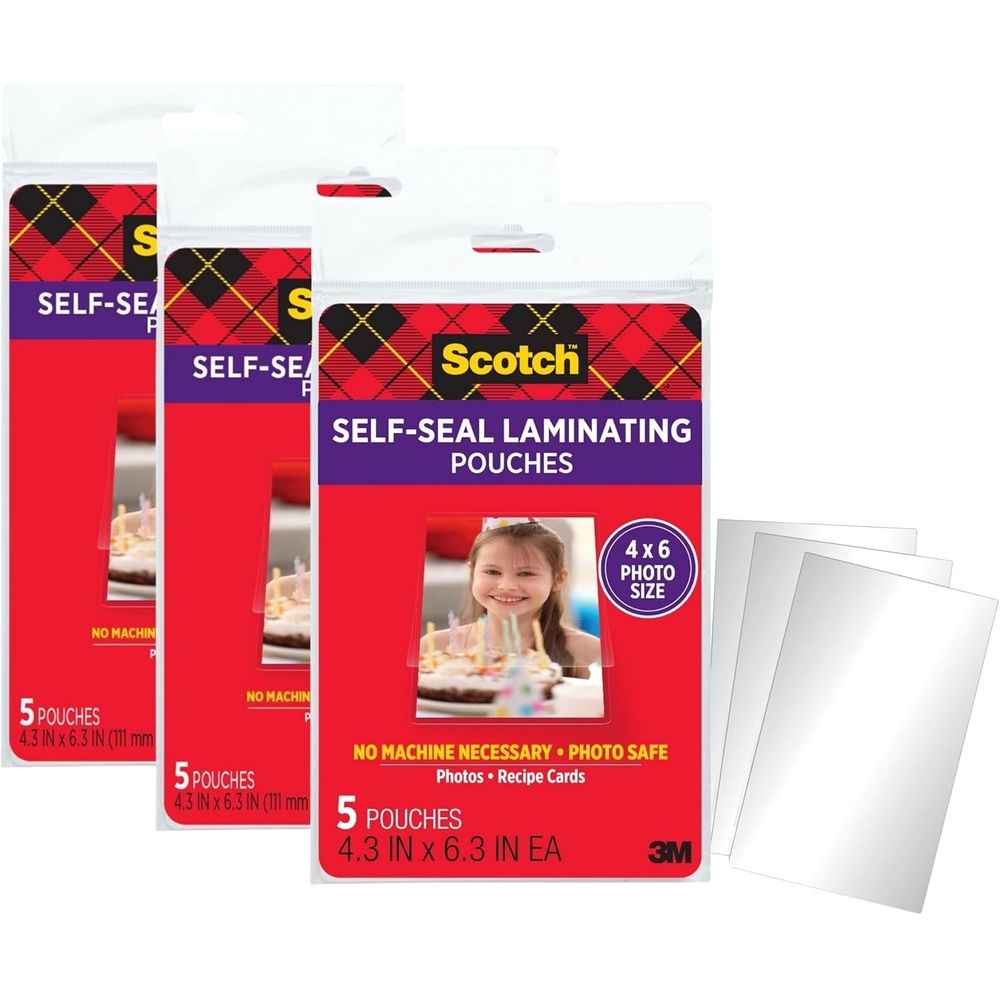 image:imageScotch SelfSealing Laminating Pouches Gloss Finish Photo Size 4 x 6 Inches 5Pack3 Pack