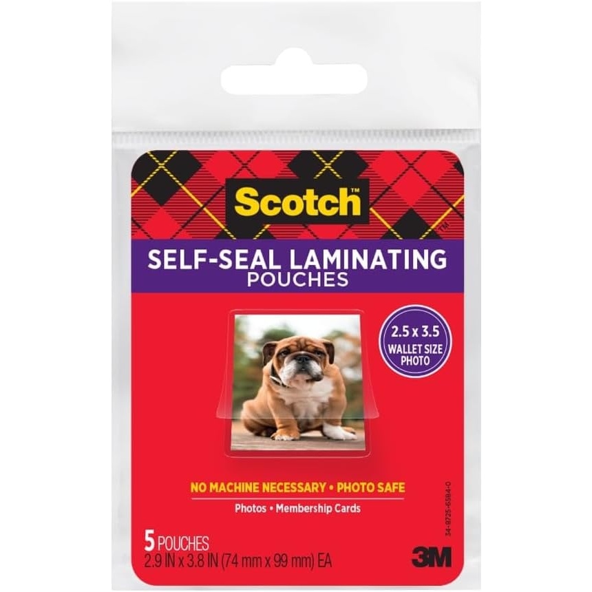 image:imageScotch SelfSealing Laminating Pouches Glossy Finish Wallet Photo Size 2 12 in x 3 12 in 5 PouchesSingle Pack