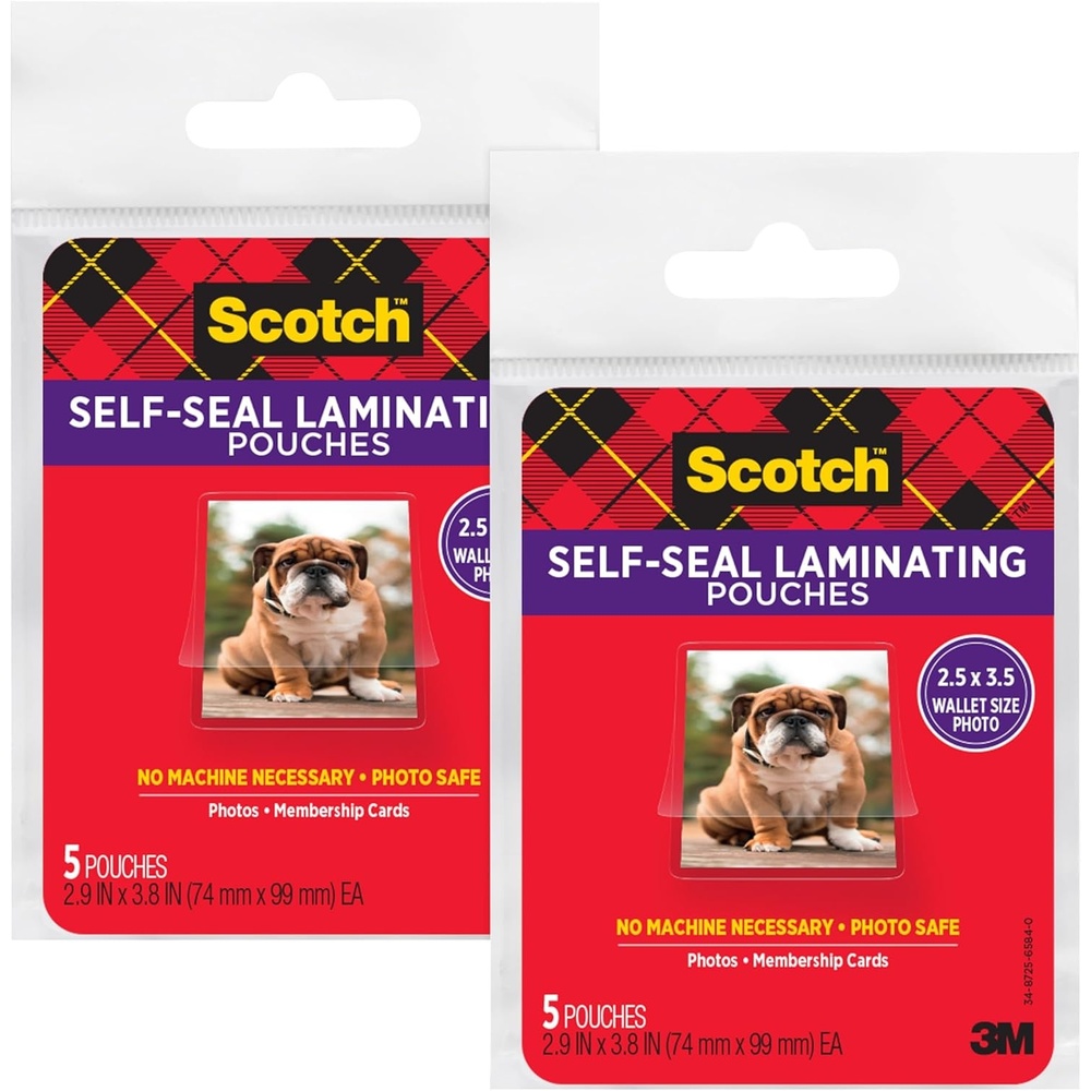 image:imageScotch SelfSealing Laminating Pouches Glossy Finish Wallet Photo Size 2 12 in x 3 12 in 5 PouchesSingle Pack Pack of 2