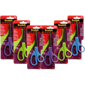 Scotch 7-Inch Student Scissors, Blue, Green, and Purple, Colors Vary, 6-Pack(7-Inch)