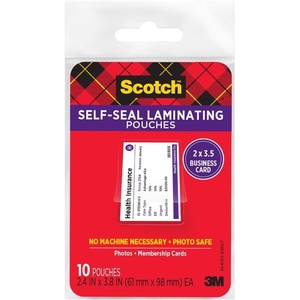 Scotch Self-Sealing Laminating Pouches, Business Card Size 2.4 in x 3.8 in, Great for Gift Tags, 10-Pack(10 Pouches)