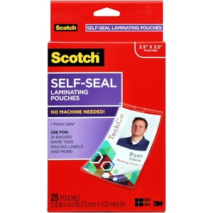 Scotch Self-Sealing Laminating Pouches, Business Card Size 2.4 in x 3.8 in, Great for Gift Tags, 10-Pack(25 Pouches)