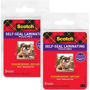 Scotch Self-Sealing Laminating Pouches, Glossy Finish, Wallet Photo Size 2 1/2 in x 3 1/2 in, 5 Pouches(Single Pack (Pack of 2))