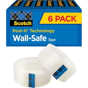 Scotch Wall-Safe Tape, 6 Rolls, Sticks Securely, Removes Cleanly, Invisible, Designed for Displaying, Photo Safe, 3/4 in x 800 in (813S6)