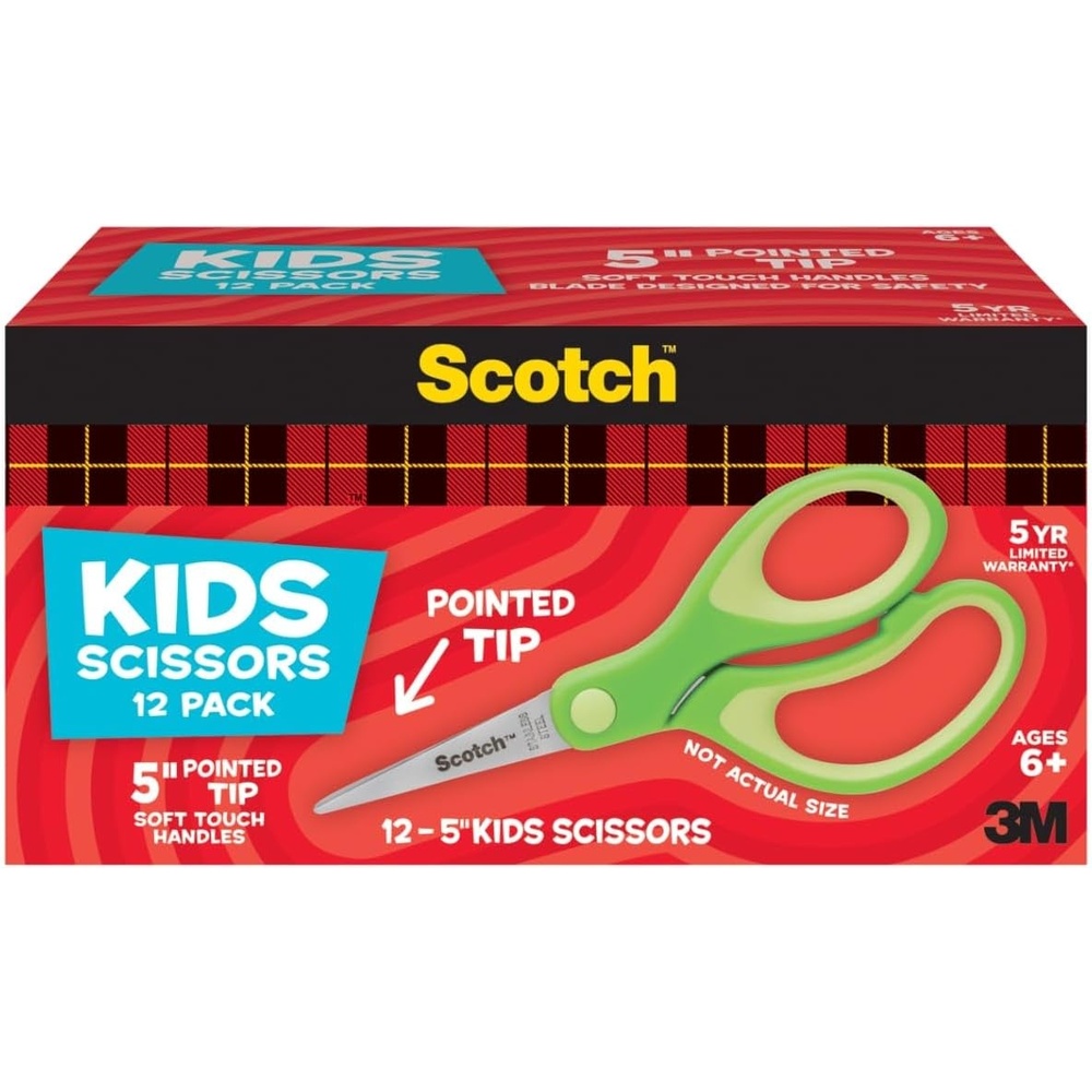 image:imageScotch 5 Soft Touch Pointed Tip Kids Scissors 12 Count Teachers Pack Green AllPurpose Scissors for School and Crafts 1442P12