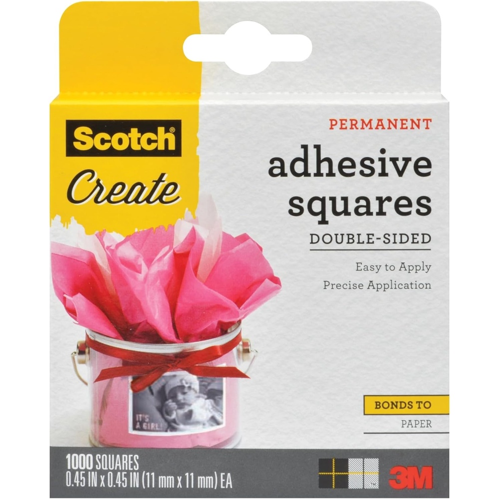 image:imageScotch Adhesive Squares Permanent DoubleSided Tape Squares for Crafting Art Gift Wrapping and More 45 in x 45in 1Pack 1000 TotalSquares