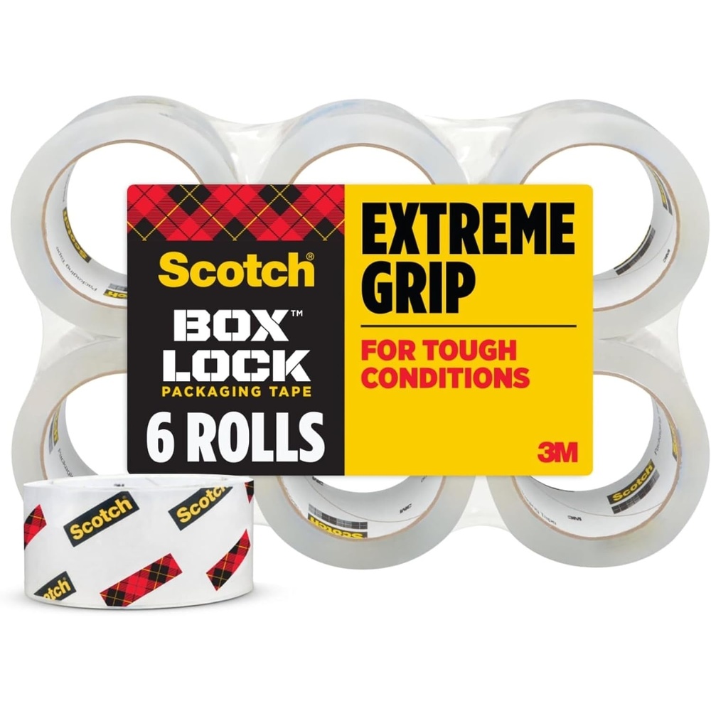 image:imageScotch Box Lock Packing Tape Clear Extreme Grip Box Packaging Tape for Shipping and Mailing 188 in x 546 yd 6 Rolls6 Rolls Pack of 6