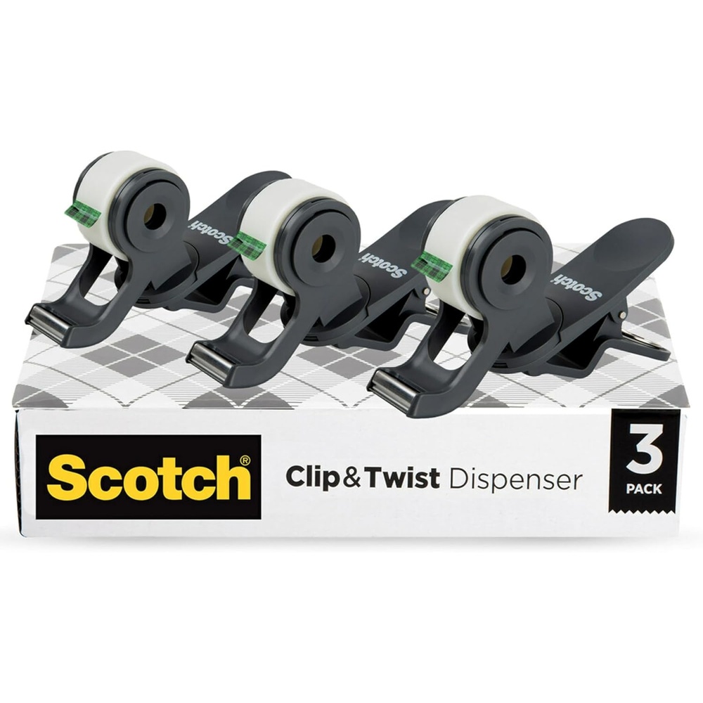 image:imageScotch Brand Clip amp Twist Tape Dispenser Great for Gift Wrapping Clips to Desks Tables Easy Charcoal Gray 3Pack C193PKSIOC3Pack