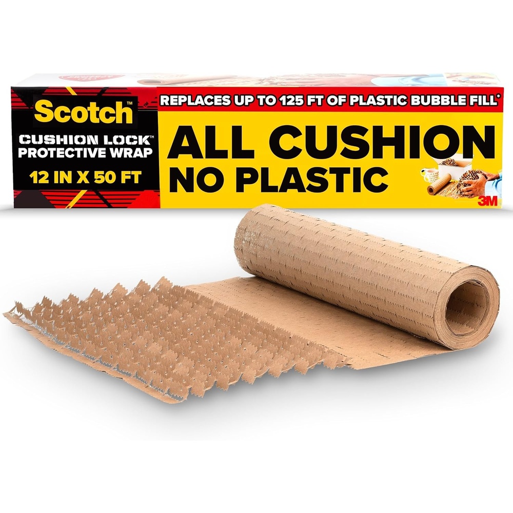 image:imageScotch Cushion Lock Protective Wrap 12 in x 50 ft Sustainable Packaging Solution for Packing Shipping and Moving No Scissors or Tape Needed Great Alternative to Bubble Cushion Wrap PCW125050 Foot Roll