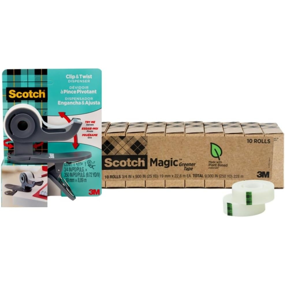 image:imageScotch Desktop Bundle Black Scotch Tape Dispenser  10 Rolls Scotch Magic Greener Tape Great for Gift Wrapping