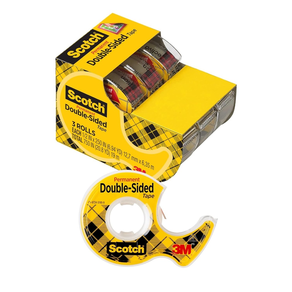 image:imageScotch DoubleSided Tape 12 in x 250 in 127 mm x 635 m 3 Pack05 in x 250 in 3 Rolls