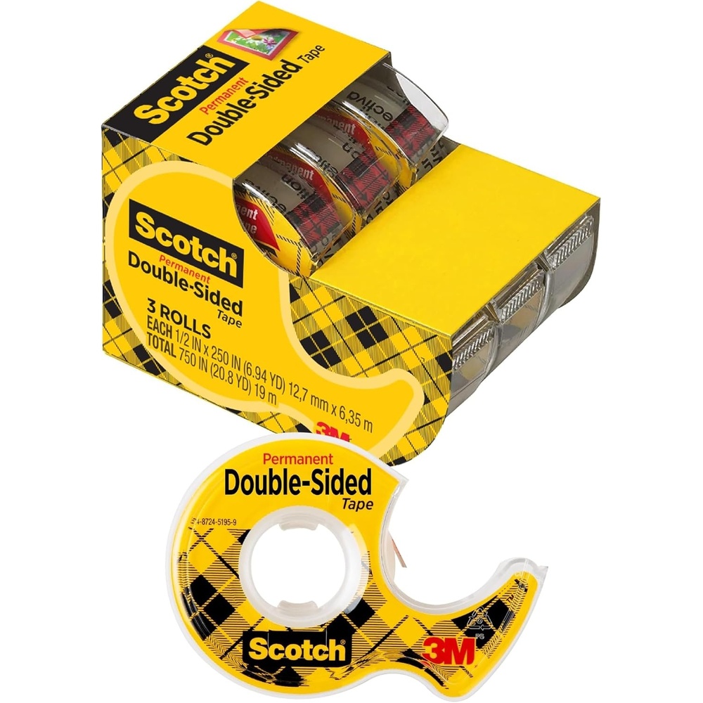 image:imageScotch DoubleSided Tape 12 in x 250 in 127 mm x 635 m 3 Pack05 in x 250 in 3 Rolls Pack of 12