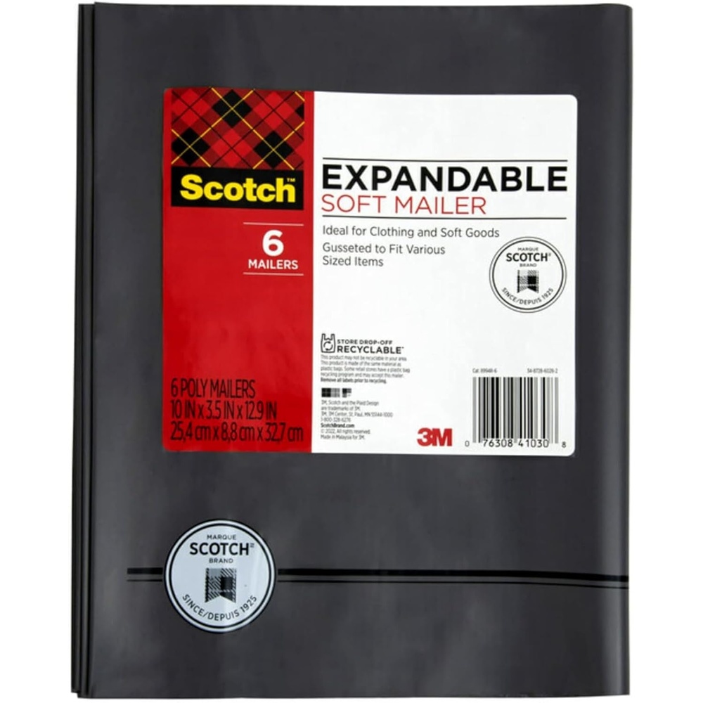 image:imageScotch Expandable Soft Poly Mailer SelfSeal 10 in x 129 in with 375 in Bottom Gusset 6Pack
