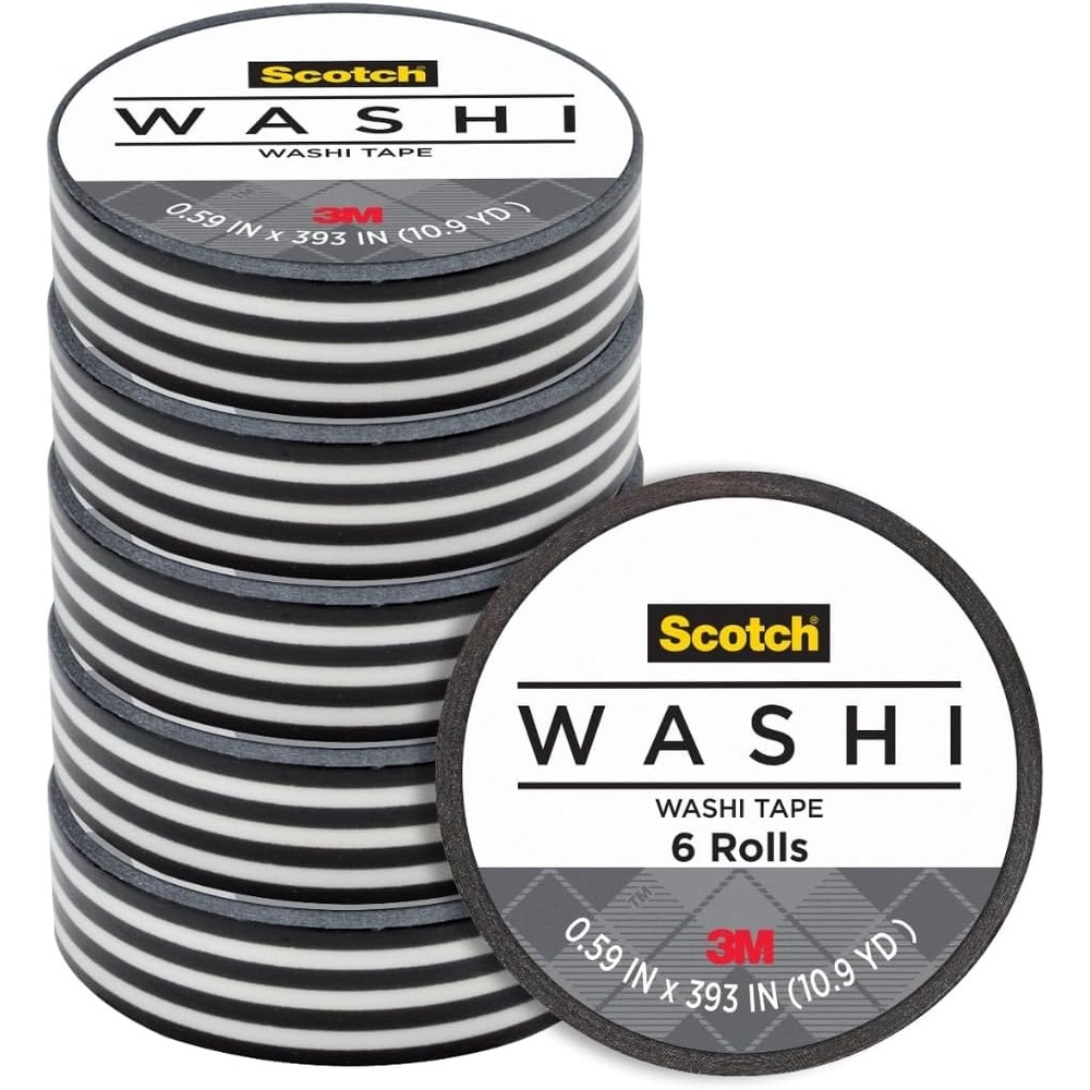 image:imageScotch Expressions Washi Tape Arts and Crafts Tape 59 in x 393 in Black Stripe 6 Rolls
