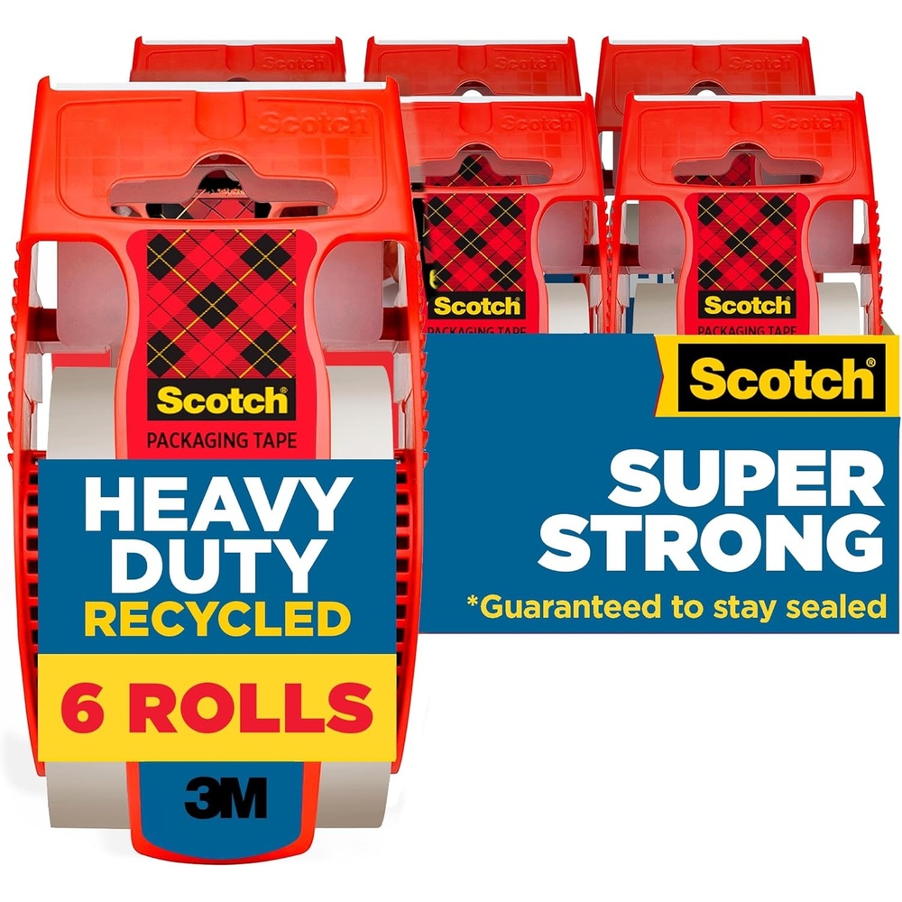 image:imageScotch Heavy Duty Recycled Packaging Tape Shipping and Packing Tape 188 in x 800 in 6 Rolls with Dispensers Red6 Rolls