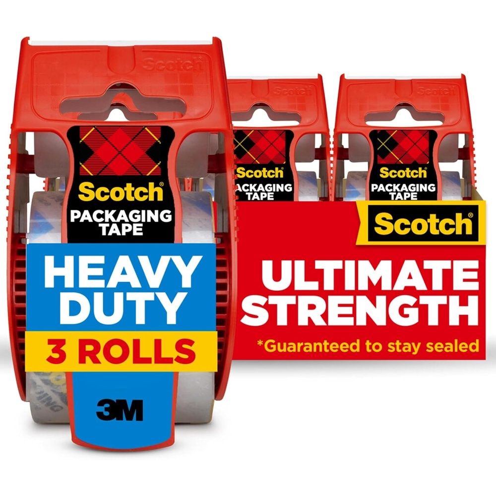 image:imageScotch Heavy Duty Shipping Packing Tape Clear Shipping and Packaging Supplies 188 in x 222 yd 3 Tape Rolls with Dispensers188 in x 222 yd 3 Rolls