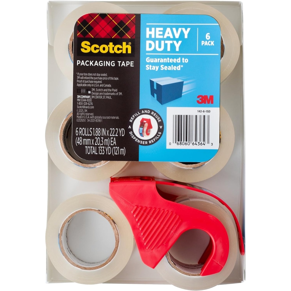 image:imageScotch Heavy Duty Shipping Packing Tape Clear Shipping and Packaging Supplies 188 in x 222 yd 6 Tape Rolls with 1 Dispenser