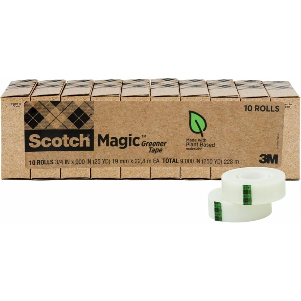 image:imageScotch Magic Greener Tape Invisible Tape for Fixing Paper Office Supplies and Back to School Supplies 075 in x 900 in 10 Rolls075 x 900 in Pack of 12