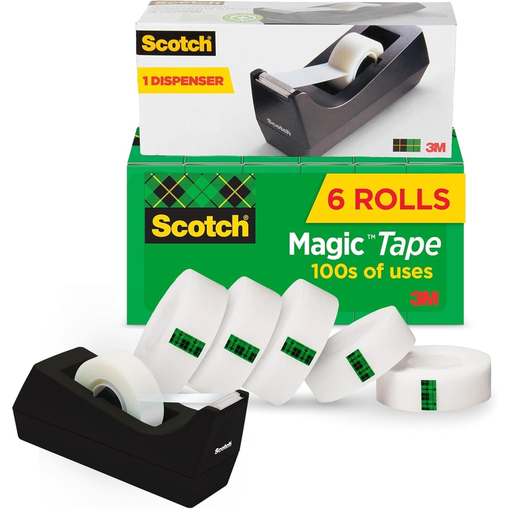 image:imageScotch Magic Tape with Scotch Desktop Dispenser 6 Rolls of 34 x 1000 Each Plus 1 Desktop Tape Dispenser Great for Repair Wrapping and Office Applications6 Rolls Pack of 1