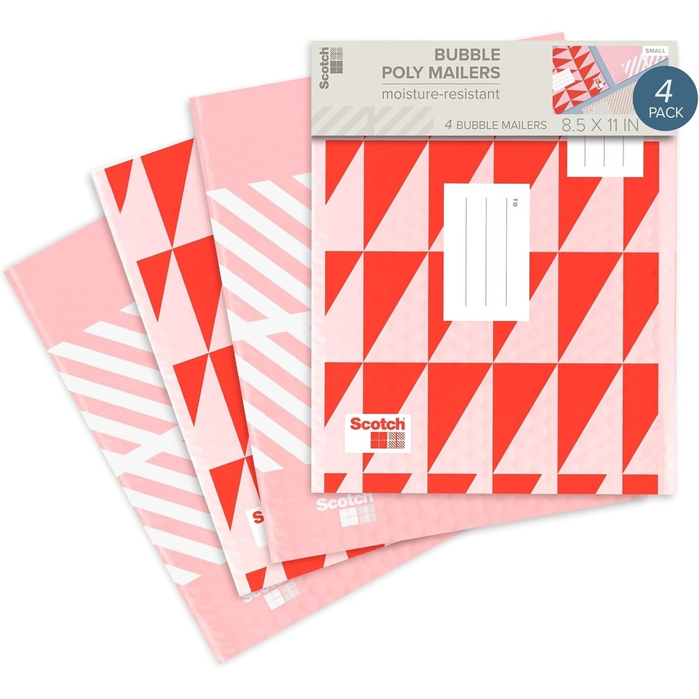 image:imageScotch Poly Bubble Mailers Assorted Blue Designs Size 5 Large 105 in x 15 in 4 MailersRed