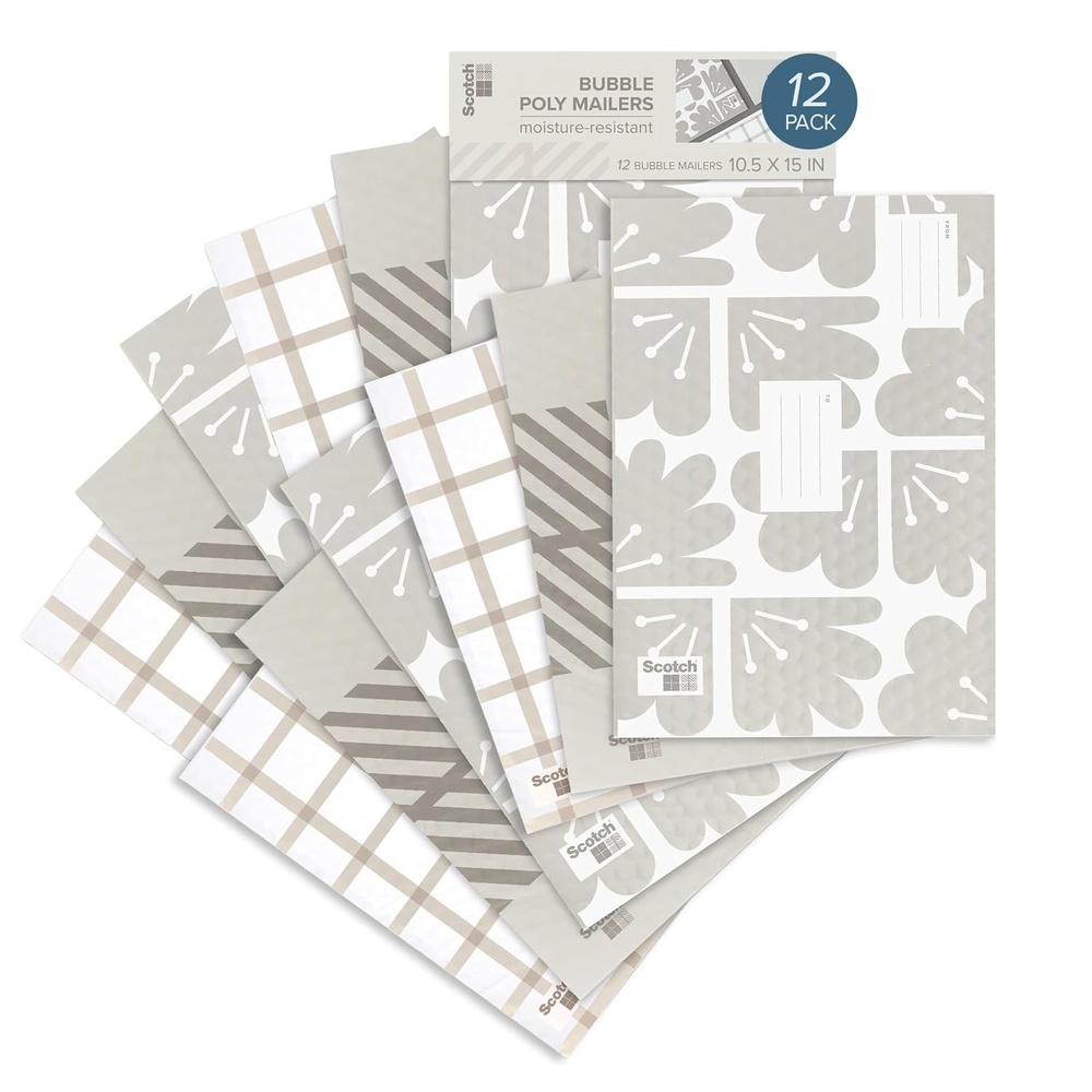 image:imageScotch Poly Bubble Mailers Assorted Taupe Designs Size 5 Large 105 in x 15 in 12 MailersTaupe