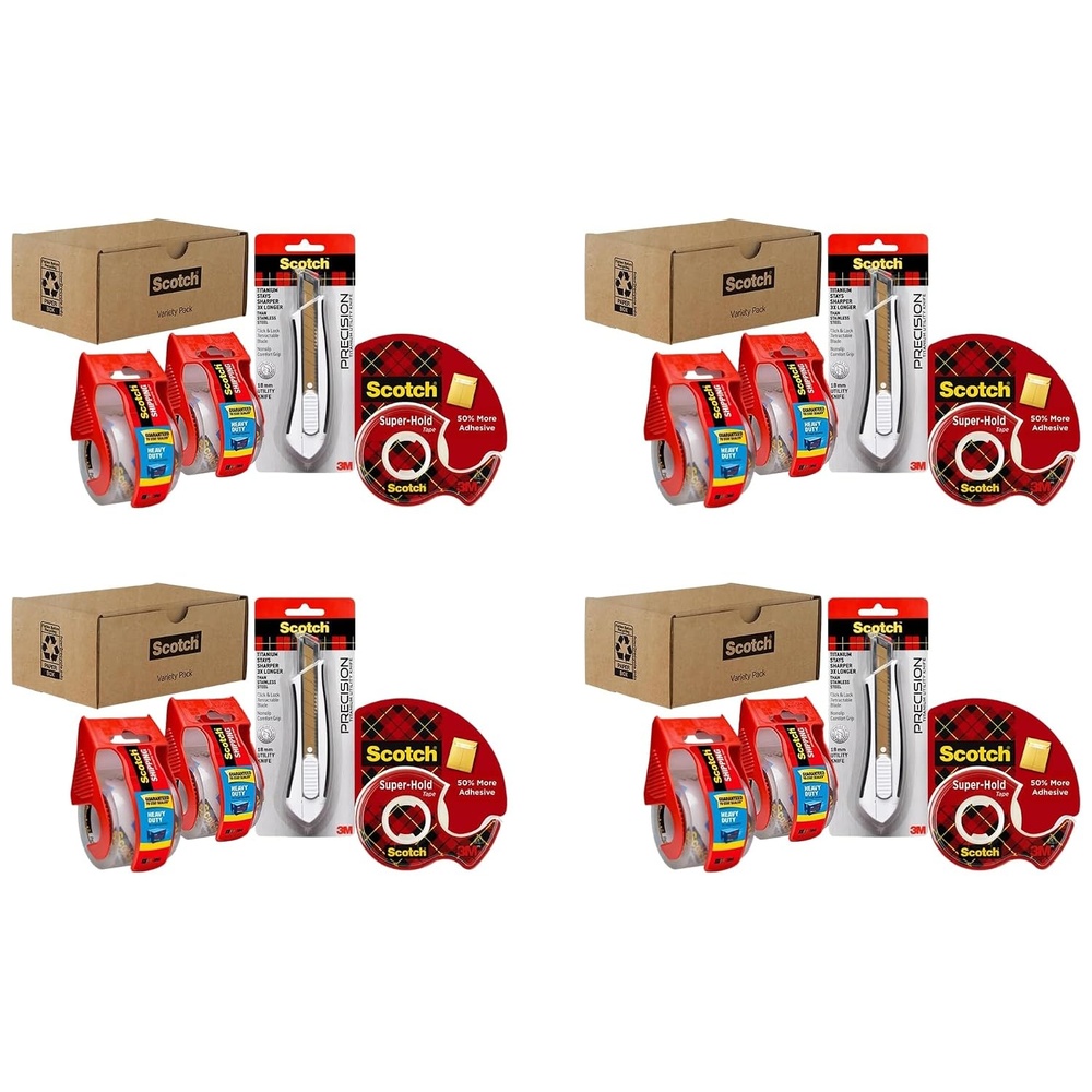 image:imageScotch Shipping Pack Complete Shipping Tape Dispenser Kit Super Hold Tape 2 Heavy Duty Packaging Tape Rolls and a Precision Mini Box Cutter KnifeShipping Pack Pack of 4