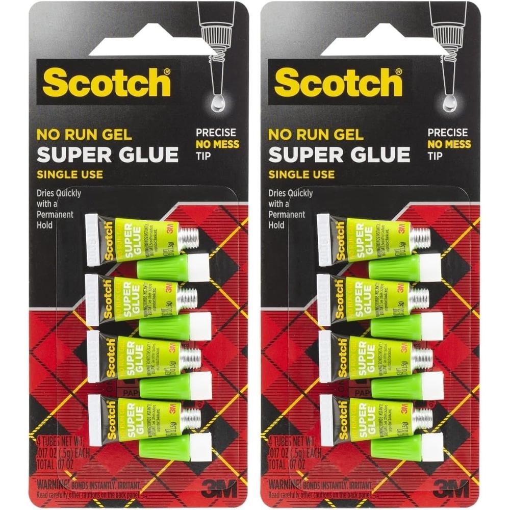 image:imageScotch Super Glue Gel 4Pack of SingleUse Tubes 017 oz Each Fast Drying No Run Gel Formula AD1192Pack