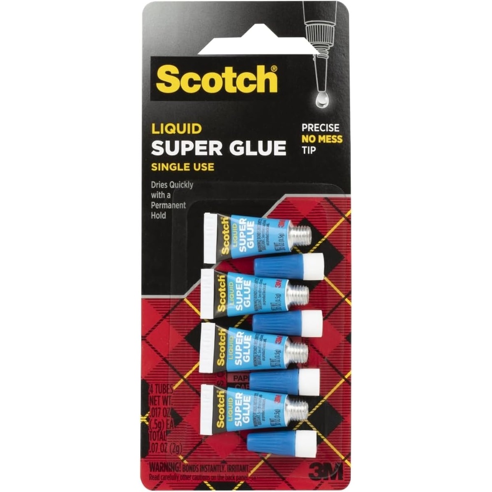 image:imageScotch Super Glue Liquid 4Pack of SingleUse Tubes 017 oz Each Fast Drying Liquid Formula AD114