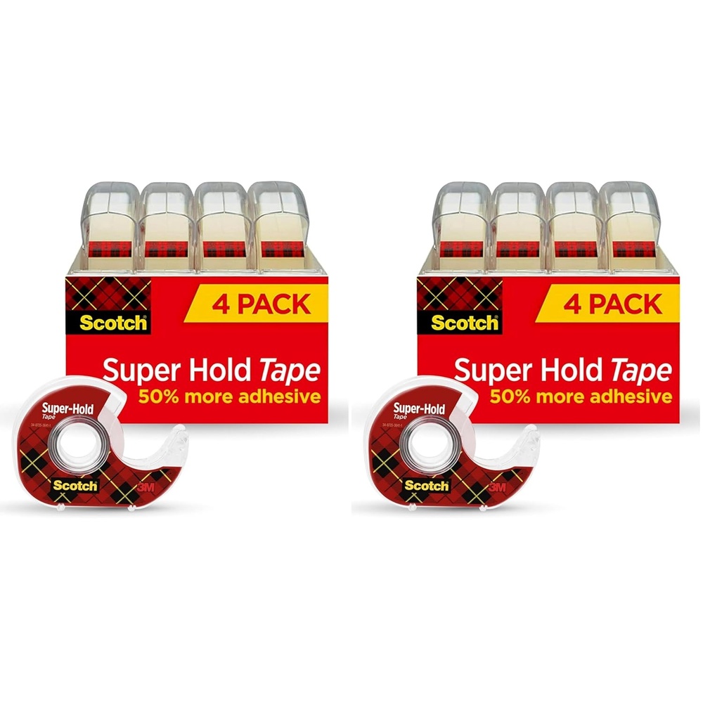 image:imageScotch Super Hold Transparent Clear Glossy Finish 4 Tape Rolls with Dispenser Tape Rolls for Home Office and School 34 in x 650 in4 Rolls Pack of 2