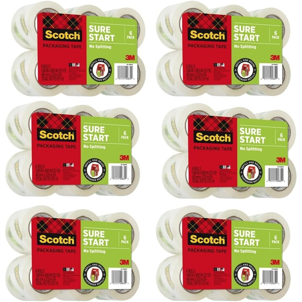 image:imageScotch Sure Start Packing Tape Clear Quiet Unwind and Easy Start 188 in x 25 yd 6 Tape Rolls Designed for Packing Shipping and Mailing No Splitting or Tearing 15 Core Packaging May Vary36 rolls