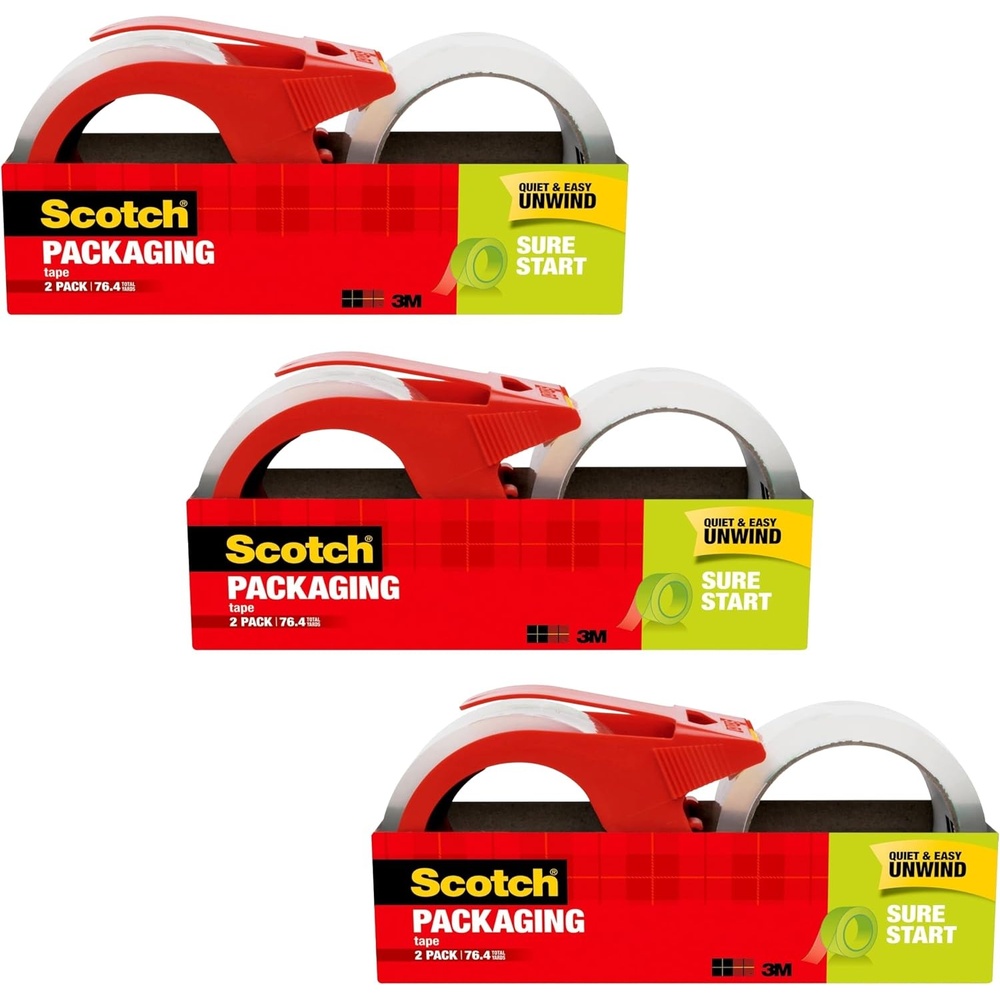 image:imageScotch Sure Start Packing Tape Clear Quiet Unwind and Easy Start 188 in x 382 yd 2 Tape Rolls and 1 Dispenser2 Count Pack of 3