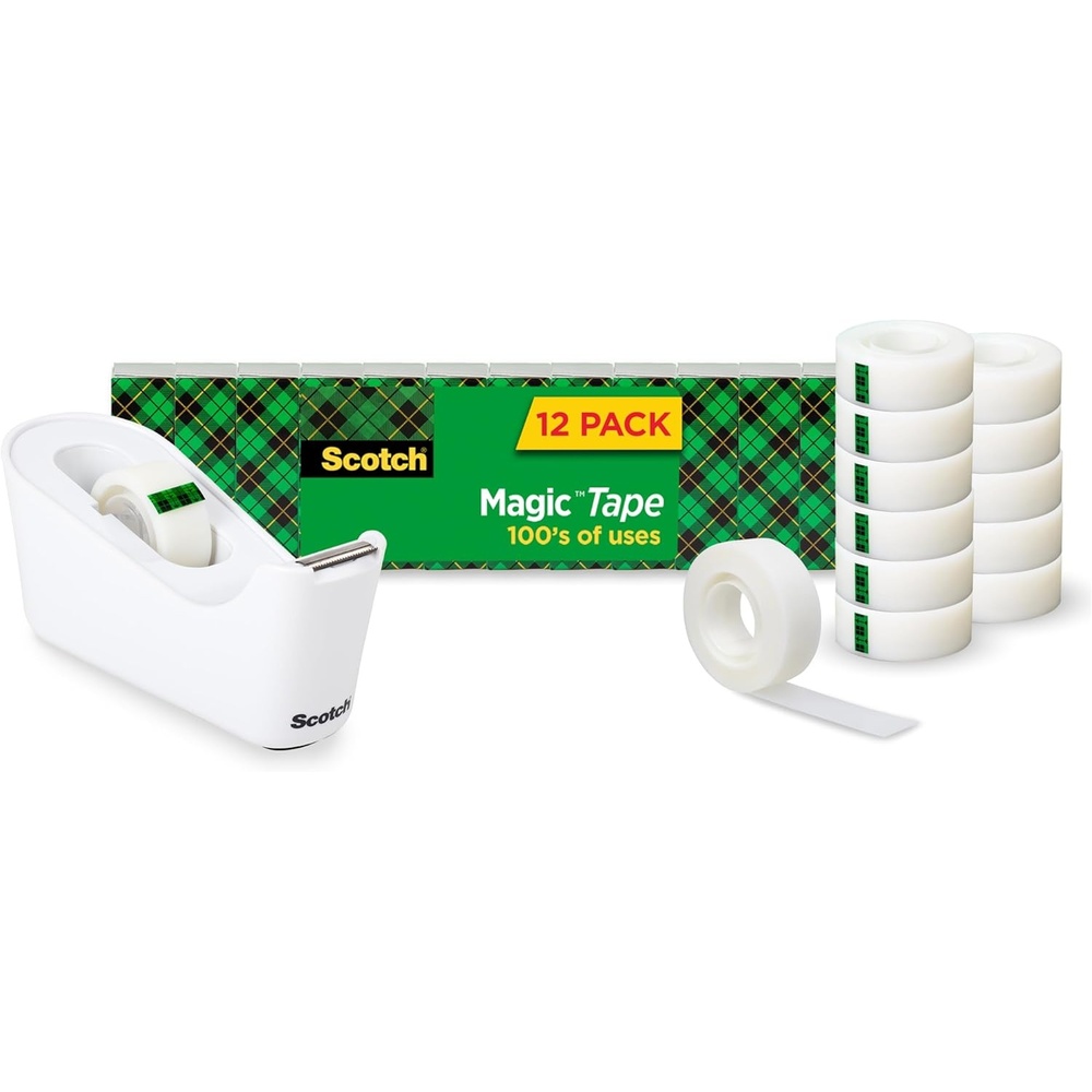 image:imageScotch Tape Dispenser White  Scotch Magic Tape 12 Roll Cabinet Pack Great for Gift Wrapping Invisible 34 x 1000 Inches
