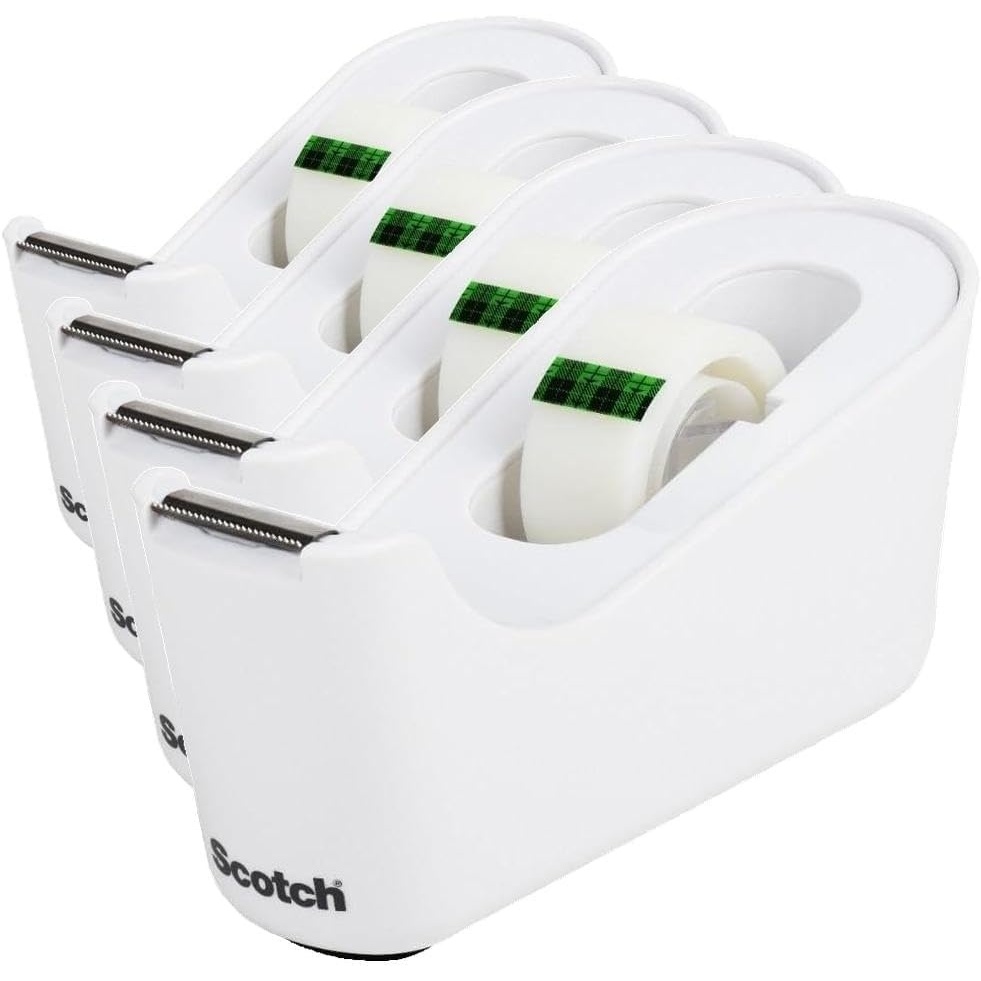 image:imageScotch Tape Dispenser White Great for School or Office and Includes 1 Roll of Scotch Magic Tape 34 in x 350 in ABS MaterialPack of 4