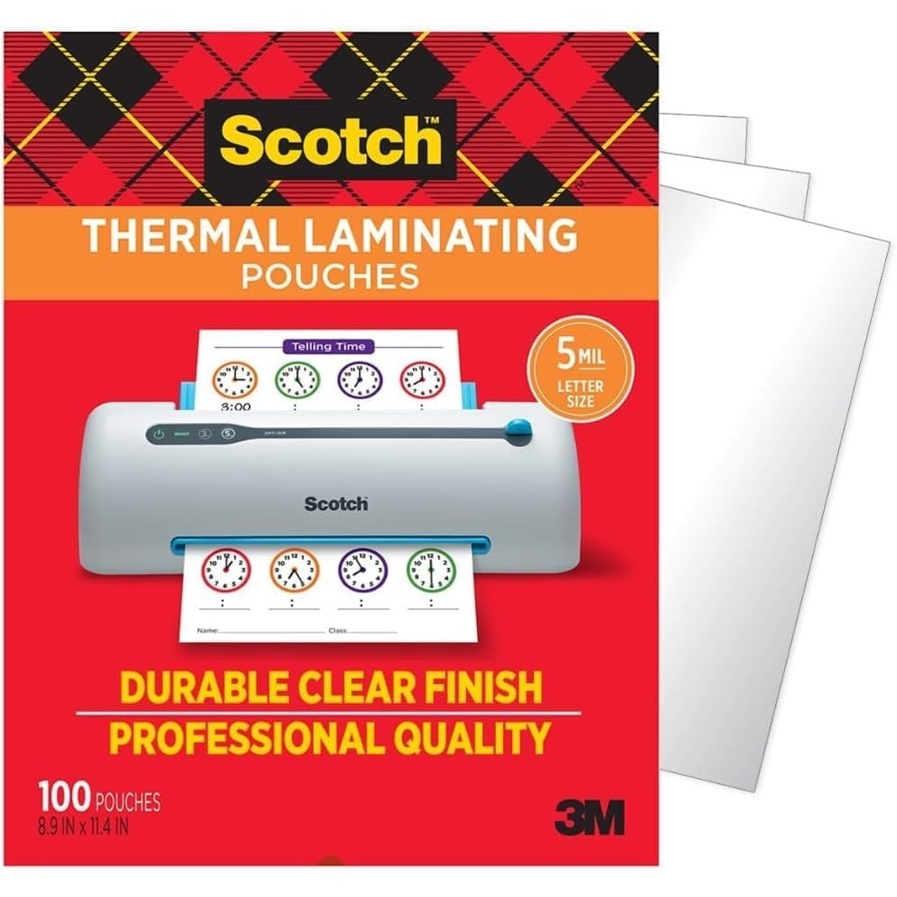 image:imageScotch Thermal Laminating Pouches 100 Count Clear 5 mil Laminate Business Cards Banners and Essays Ideal Office or School Supplies Fits Letter Sized 89 in  114 in Paper600Pack