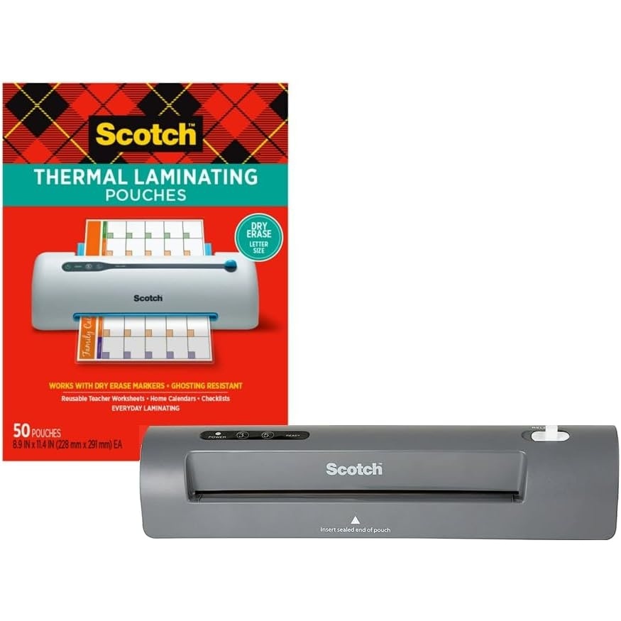 image:imageScotch Thermal Laminator TL901X and 50 Scotch Dry Erase Thermal Laminating Pouches  Letter Size  Clear Professional Finish