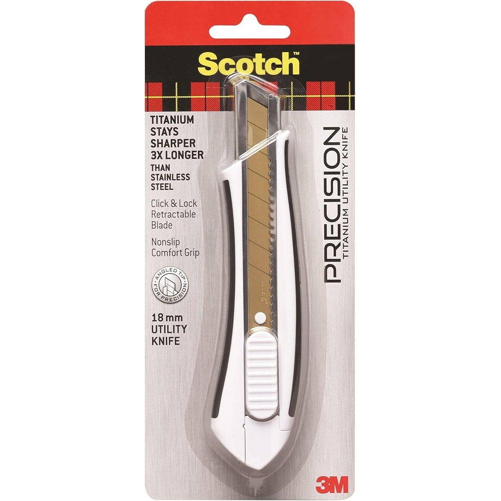 image:imageScotch Titanium SnapOff Utility Knife  Large 18mm HeavyDuty Cutter with Locking Retractable Blade Comfort Grip Titanium 3X Sharper Ideal for Boxes amp Crafts