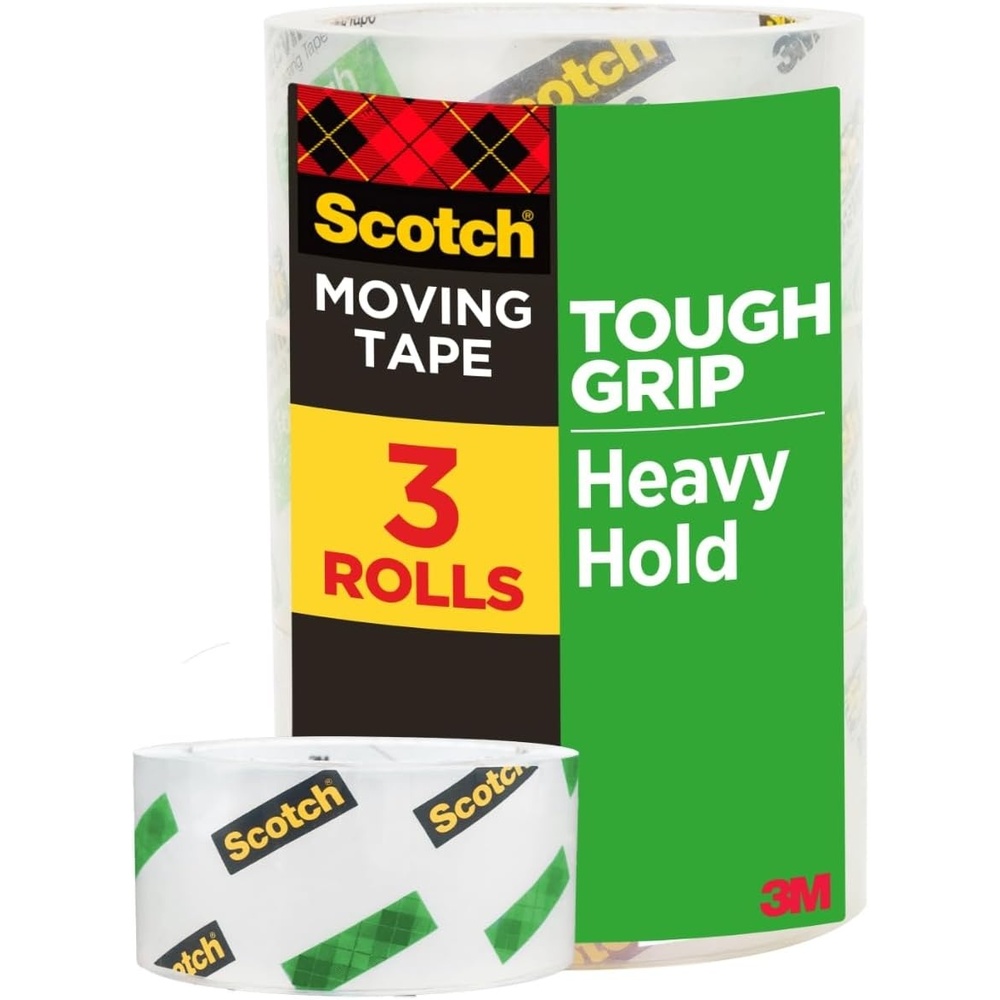 image:imageScotch Tough Grip Moving Packing Tape Clear Moving Tape that Secures Boxes up to 80 Pounds 188 in x 382 yd 3 Tape Rolls