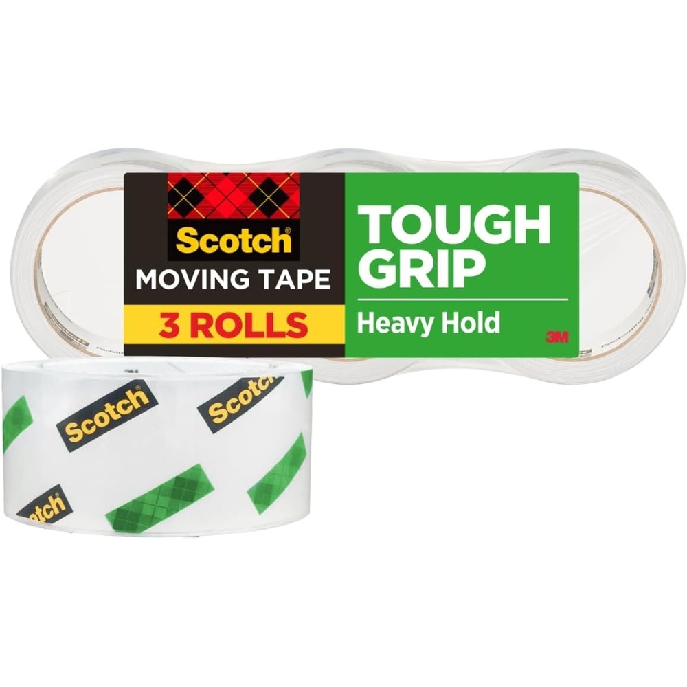 image:imageScotch Tough Grip Moving Packing Tape Clear Moving Tape that Secures Boxes up to 80 Pounds 188 in x 437 yd 3 Tape Rolls3 Rolls
