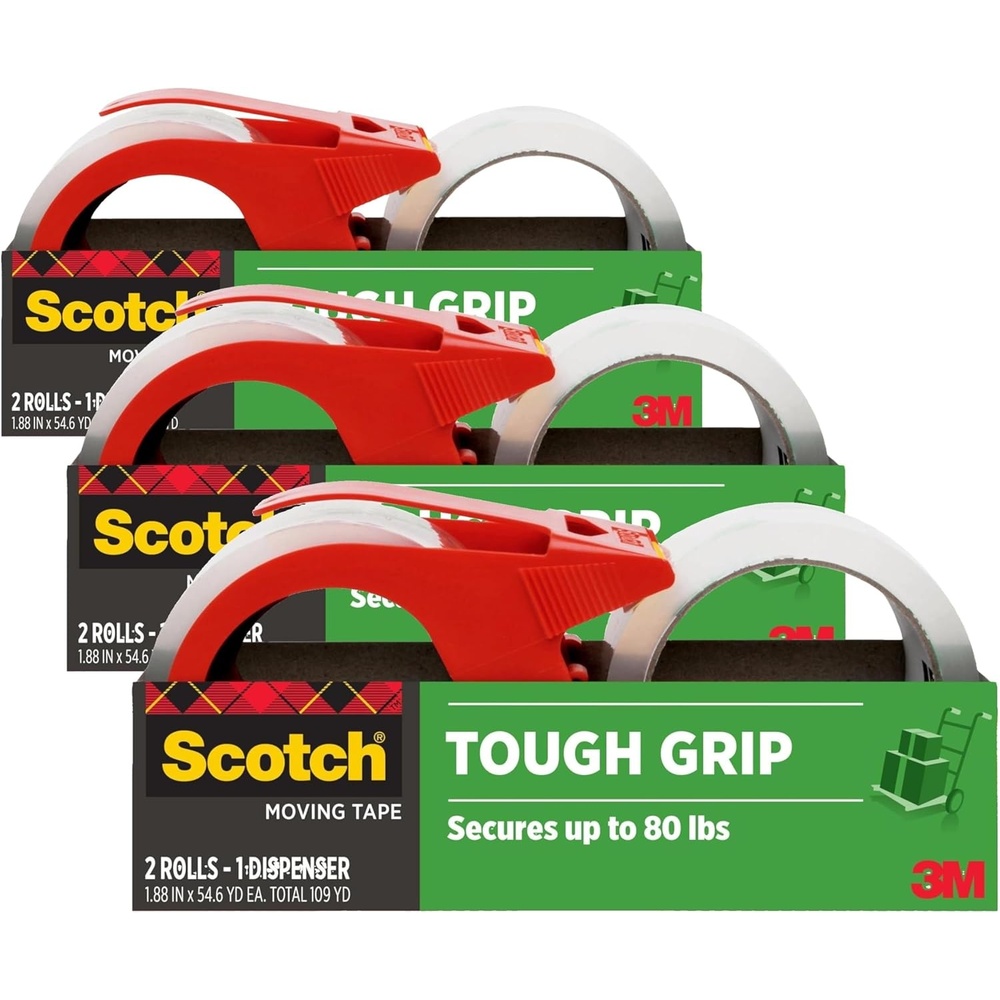 image:imageScotch Tough Grip Moving Packing Tape Clear Moving Tape that Secures Boxes up to 80 Pounds 188 in x 546 yd 2 Rolls with 1 Dispenser2 Rolls with 1 Dispenser