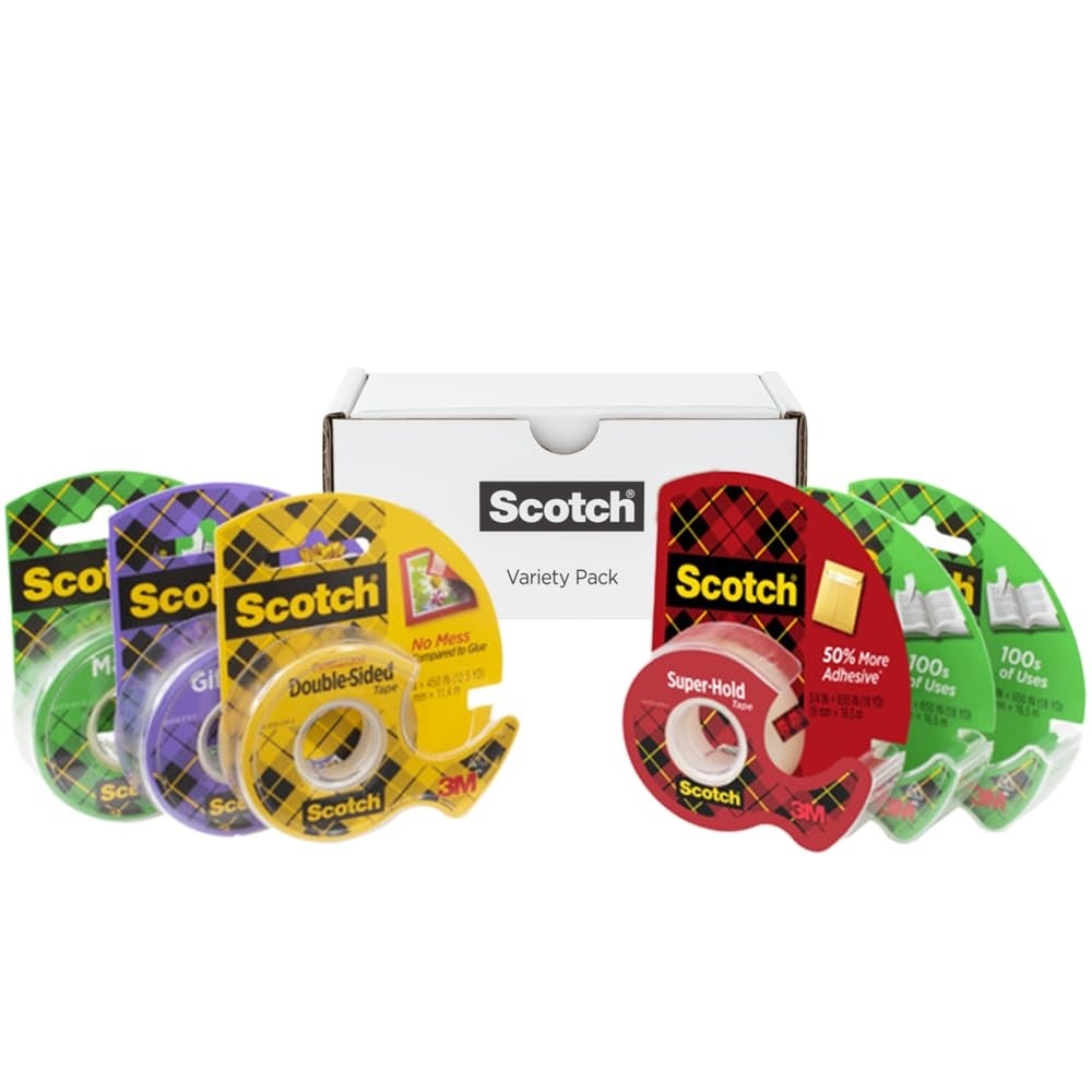 image:imageScotch Variety Pack Tape Assorted Sizes Including Magic Tape DoubleSided Tape GiftWrap Tape and SuperHold Tape 6 Rolls TotalTape