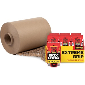Bundle of Scotch Box Lock Packing Tape, 1.88 in. x 22.2 yd., 6 Tape Rolls with Dispensers + Scotch Cushion Lock Protective Wrap, 12 in x 600 ft.(6 Rolls + Cushion Lock)