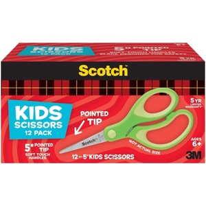 Scotch 5″ Soft Touch Pointed Tip Kids Scissors, 12 Count Teacher’s Pack, Green, All-Purpose Scissors for School and Crafts (1442P-12)