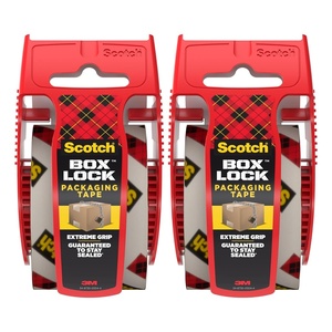 Scotch Box Lock Packing Tape, Clear, Extreme Grip Box Packaging Tape for Shipping and Mailing, 1.88 in x 1000 in, 1 Refill Roll(Pack of 2)