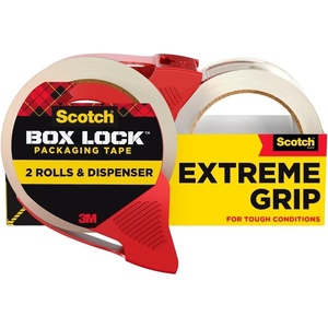 Scotch Box Lock Packing Tape, Clear, Extreme Grip Box Packaging Tape for Shipping and Mailing, 1.88 in. x 54.6 yd, 1 Roll with Dispenser(2 Rolls (Pack of 6))