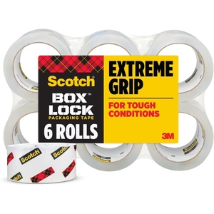 Scotch Box Lock Packing Tape, Clear, Extreme Grip Box Packaging Tape for Shipping and Mailing, 1.88 in x 54.6 yd, 6 Rolls(6 Rolls (Pack of 6))
