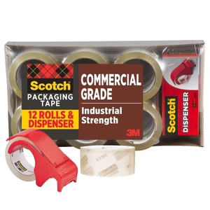 Scotch Commercial Grade Shipping Packaging Tape, 1.88″ x 54.6 yd, Designed for Packing, Shipping and Mailing, Guaranteed to Stay Sealed, 3″ Core, Clear, 6 Rolls (3750-6)(12 Rolls)