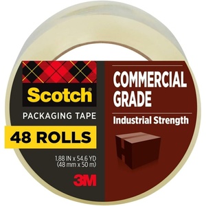 Scotch Commercial Grade Shipping Packaging Tape, Clear, 1.88 in x 54.6 yd, 1 Roll with Heavy Duty Dispenser, Industrial Strength, Heavy Duty Packing Tape for Shipping, Moving, and Storage(48 Rolls)